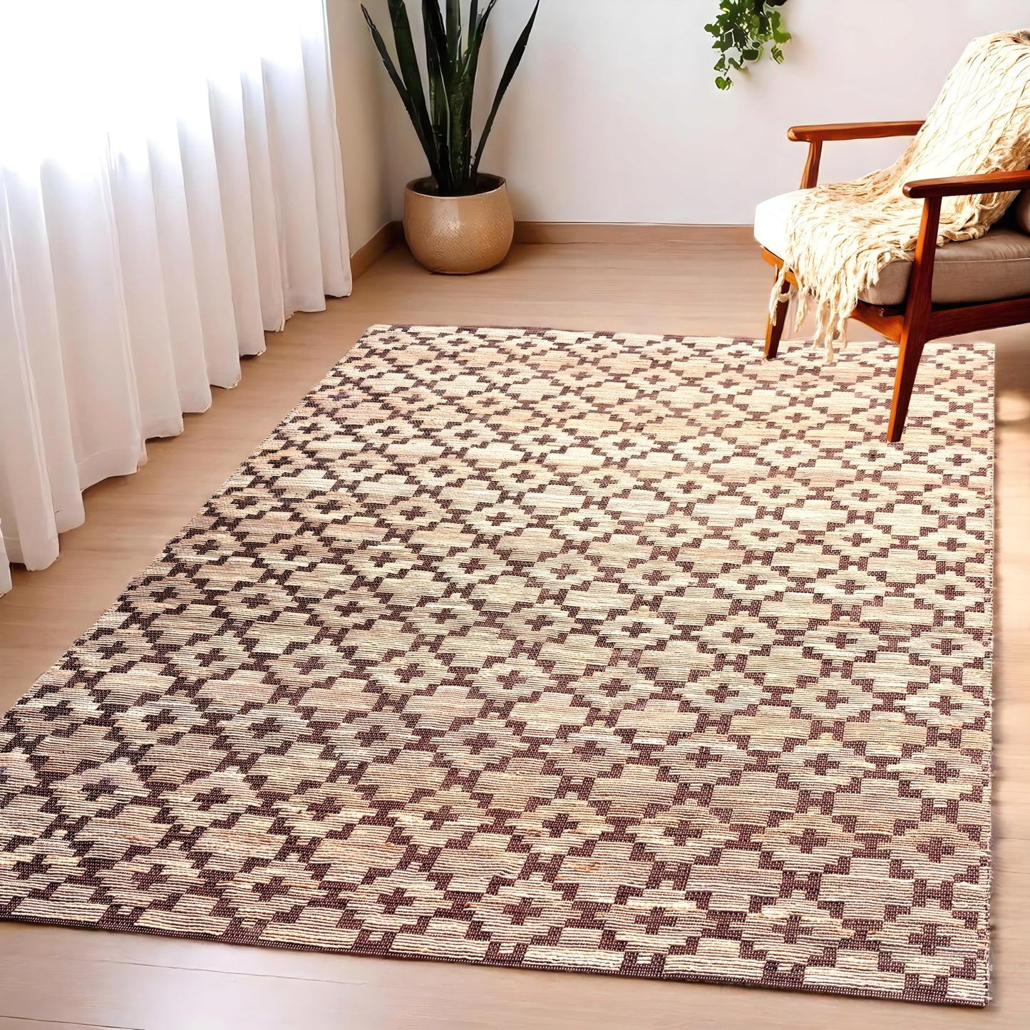 MAARSA WEAVES Jute Area Rug, Artisan, Earth-Toned Style Design, Natural Base with Colored Threads, Multiple Sizes and Colors