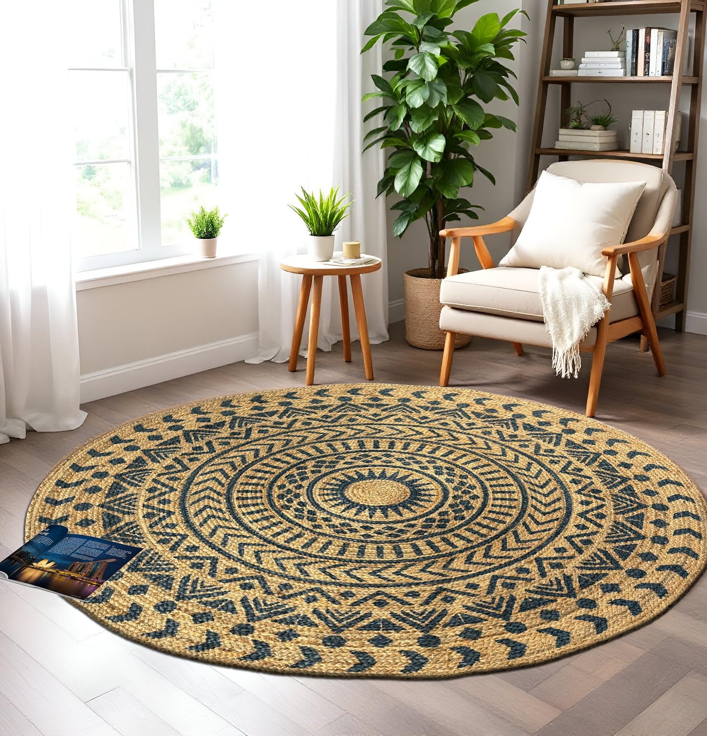 MAARSA WEAVES Round Jute Area Rugs, Multiple Sizes and Colors, 100% Jute Fiber