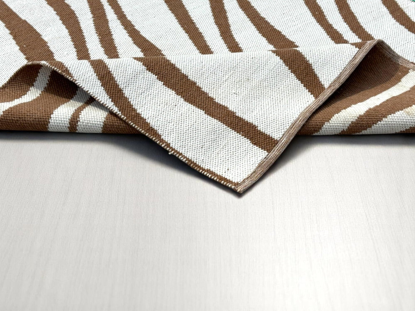 MAARSA WEAVES Area Rug, Double Tone Wave Pattern Design, Natural Base with Colored Threads, Multiple Sizes and Colors