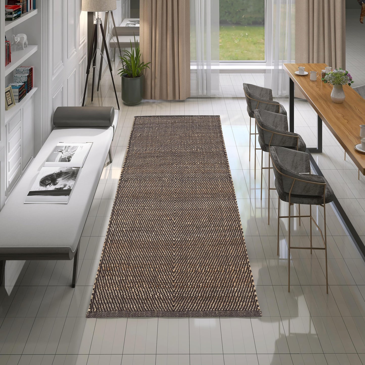 MAARSA WEAVES Jute Area Rug, Diamond Design, Natural Base with Colored Threads, Multiple Sizes and Colors