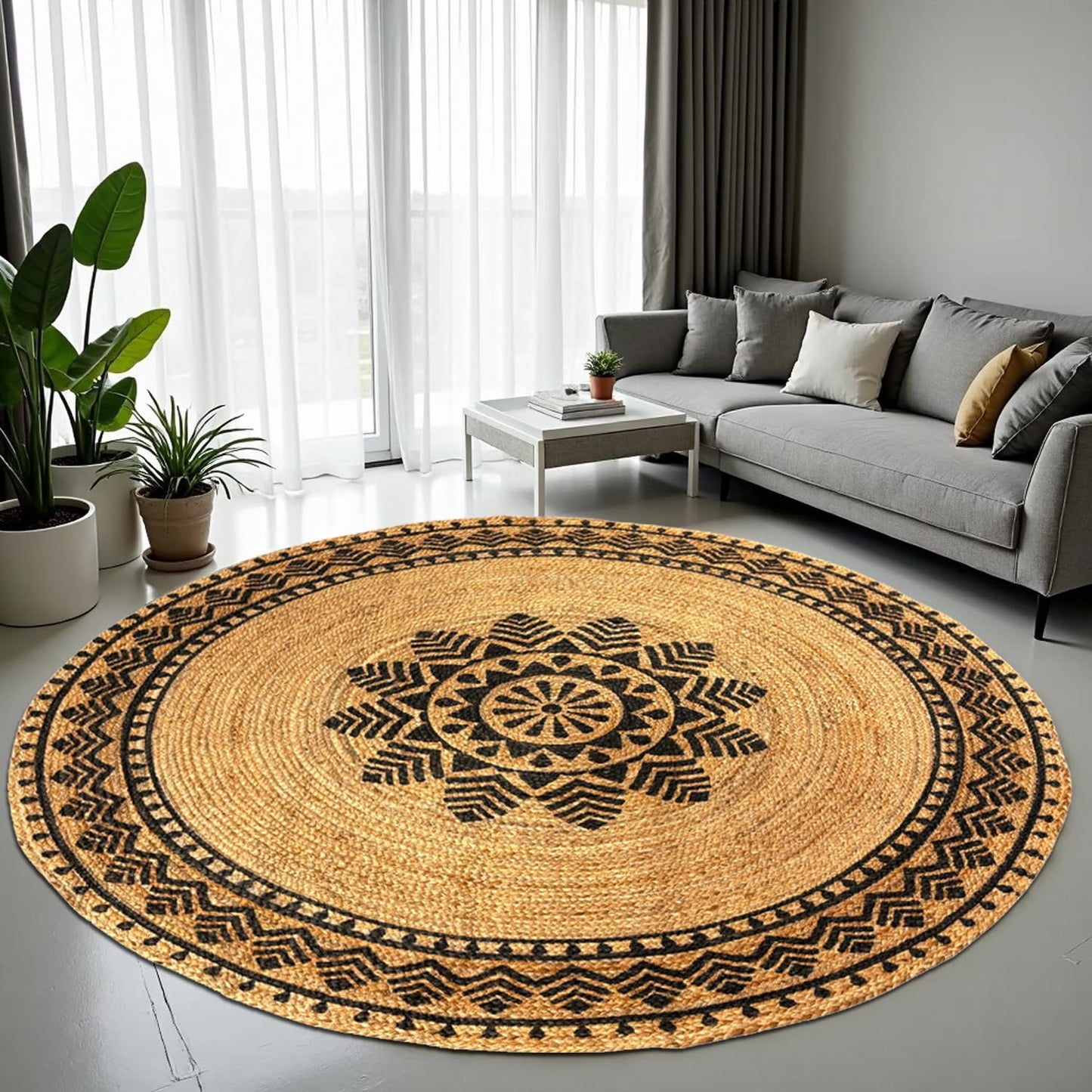 MAARSA WEAVES Round Jute Area Rugs, Multiple Sizes and Colors, 100% Jute Fiber