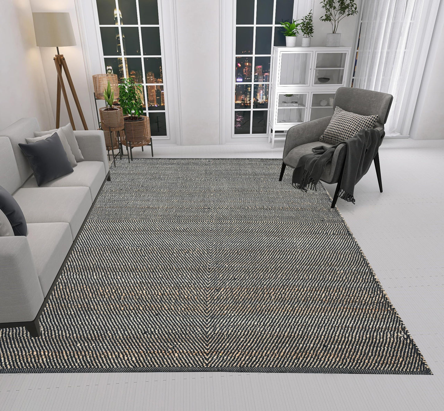 MAARSA WEAVES Jute Area Rug, Diamond Design, Natural Base with Colored Threads, Multiple Sizes and Colors