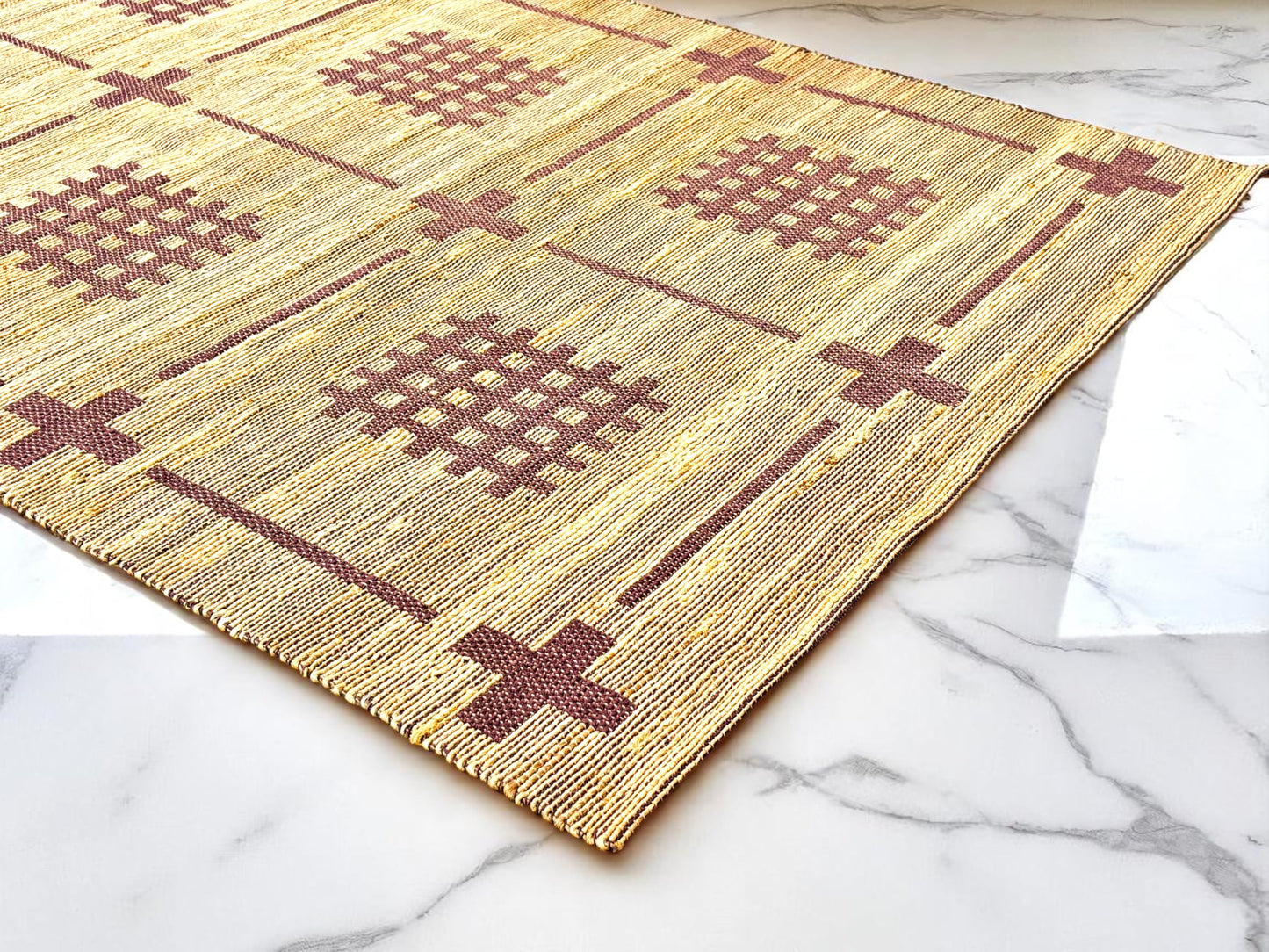 MAARSA WEAVES Jute Area Rug, Savanna Grid Design, Natural Base with Colored Threads, Multiple Sizes and Colors