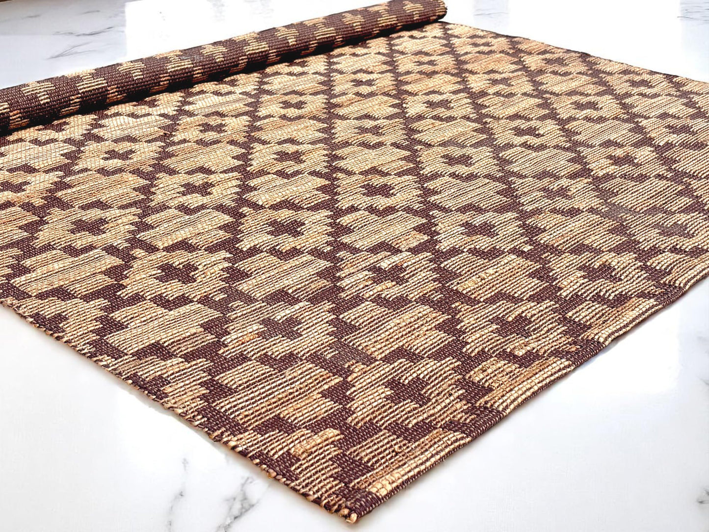 MAARSA WEAVES Jute Area Rug, Artisan, Earth-Toned Style Design, Natural Base with Colored Threads, Multiple Sizes and Colors