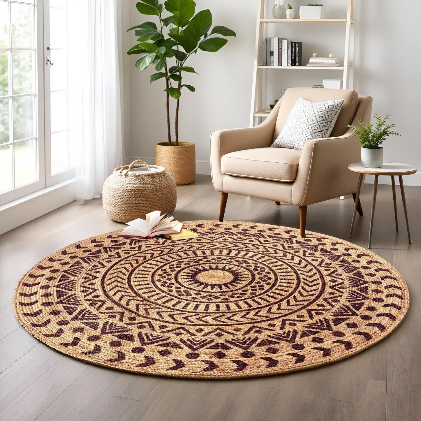 MAARSA WEAVES Round Jute Area Rugs, Multiple Sizes and Colors, 100% Jute Fiber