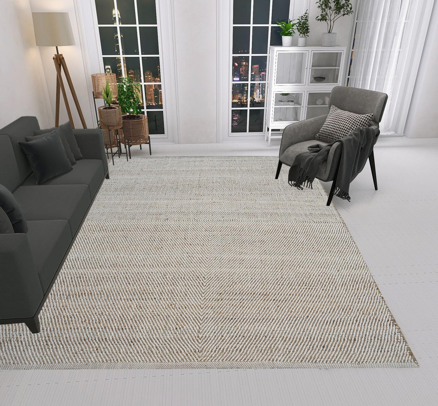 MAARSA WEAVES Jute Area Rug, Diamond Design, Natural Base with Colored Threads, Multiple Sizes and Colors