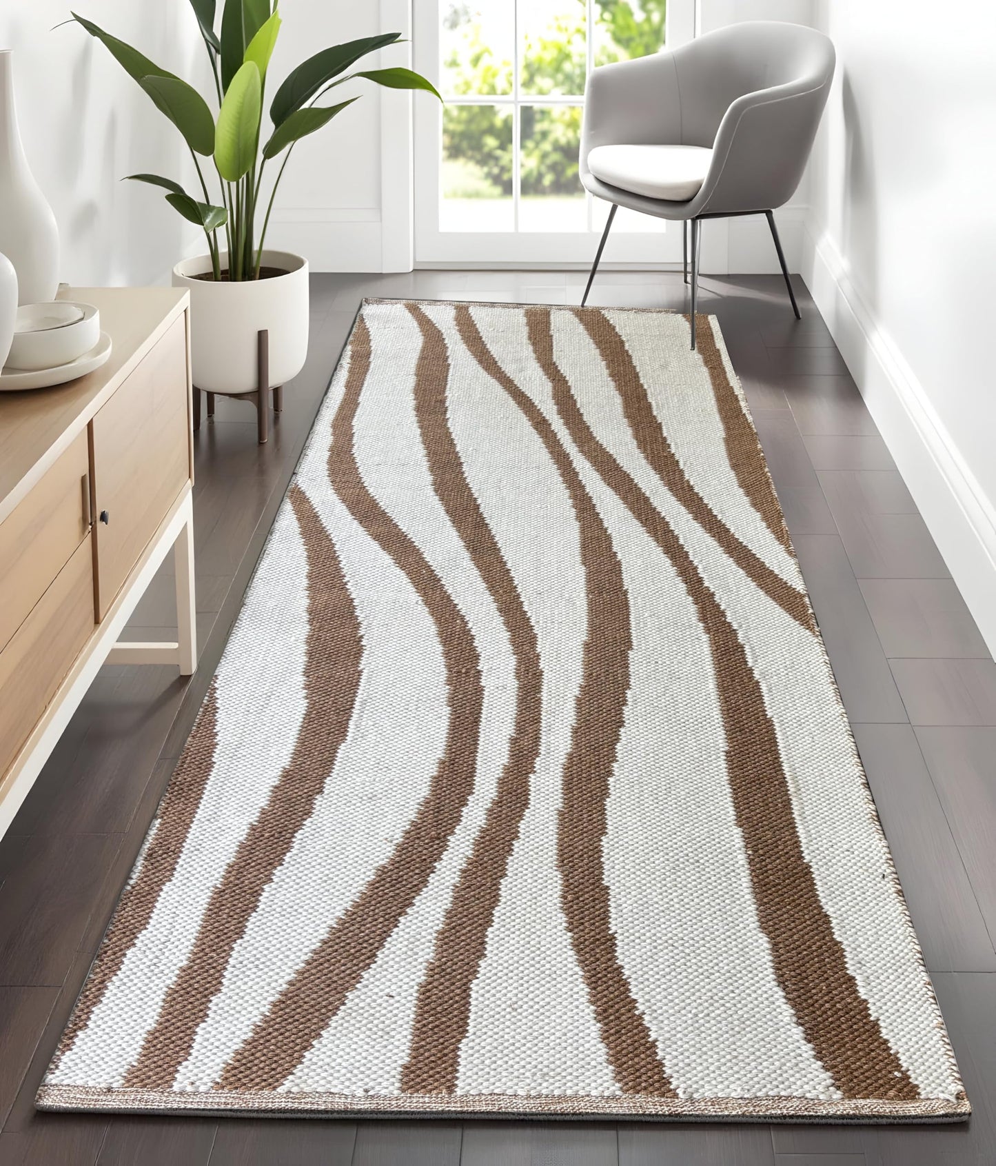 MAARSA WEAVES Area Rug, Double Tone Wave Pattern Design, Natural Base with Colored Threads, Multiple Sizes and Colors