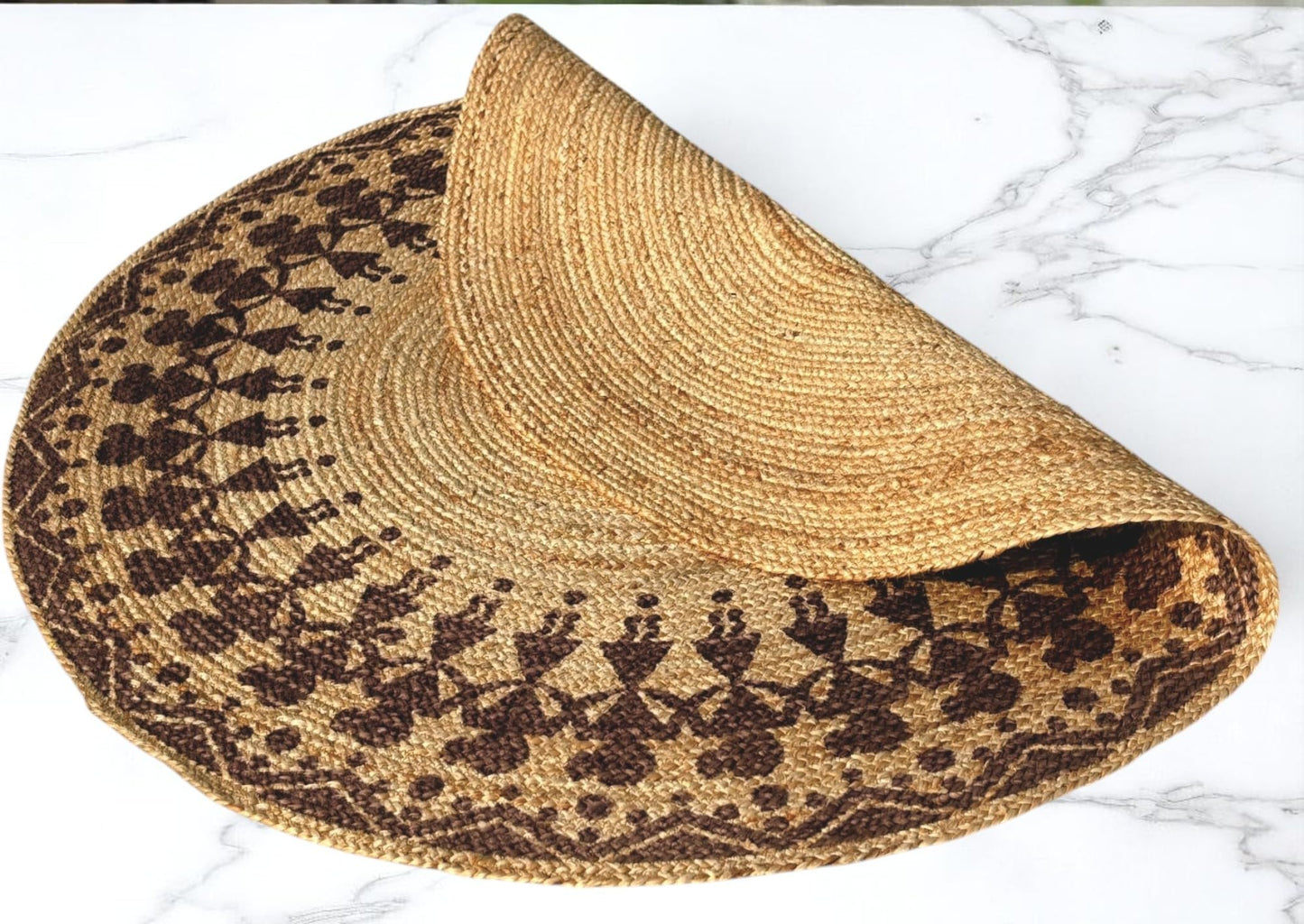 MAARSA WEAVES Handwoven Round Jute Area Rug, Natural Base, Low Pile, Multiple Sizes, 100% Jute Fiber