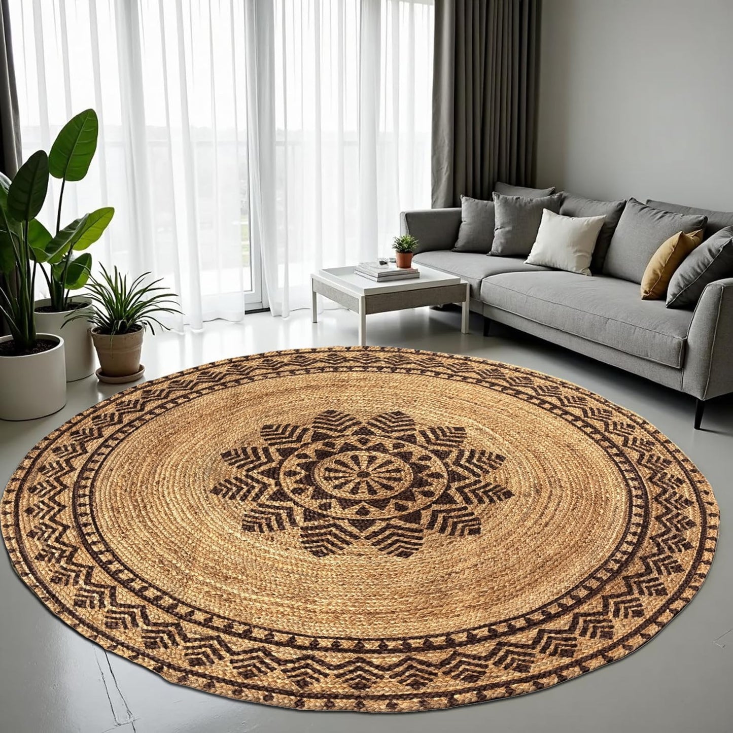 MAARSA WEAVES Round Jute Area Rugs, Multiple Sizes and Colors, 100% Jute Fiber