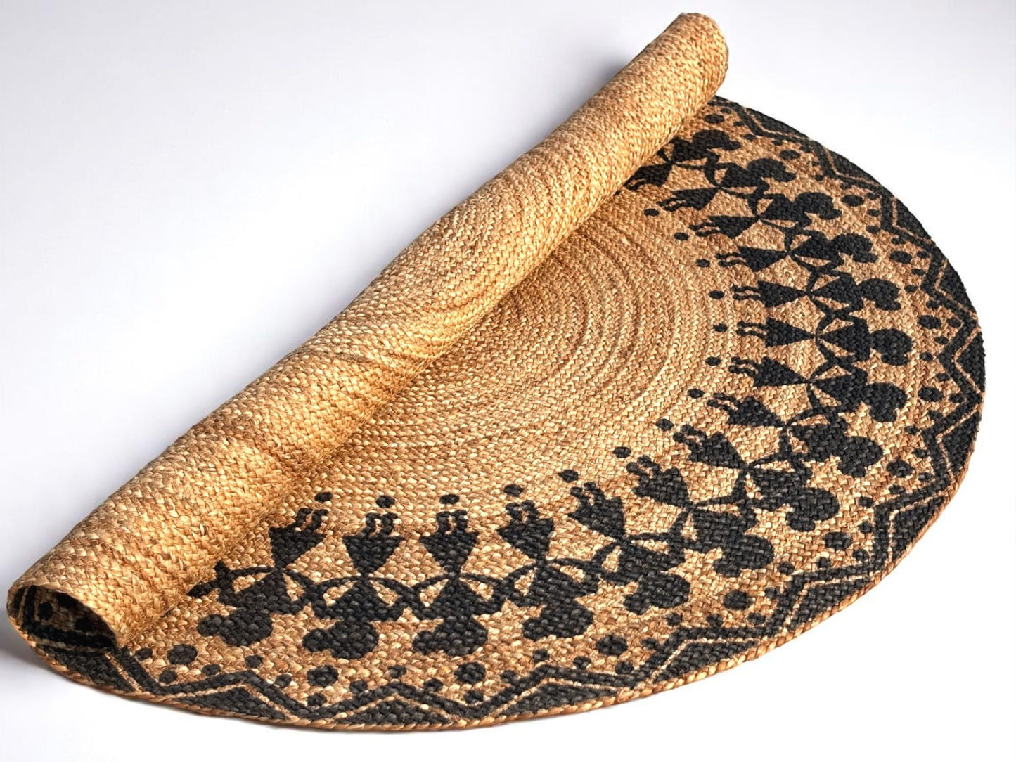 MAARSA WEAVES Handwoven Round Jute Area Rug, Natural Base, Low Pile, Multiple Sizes, 100% Jute Fiber