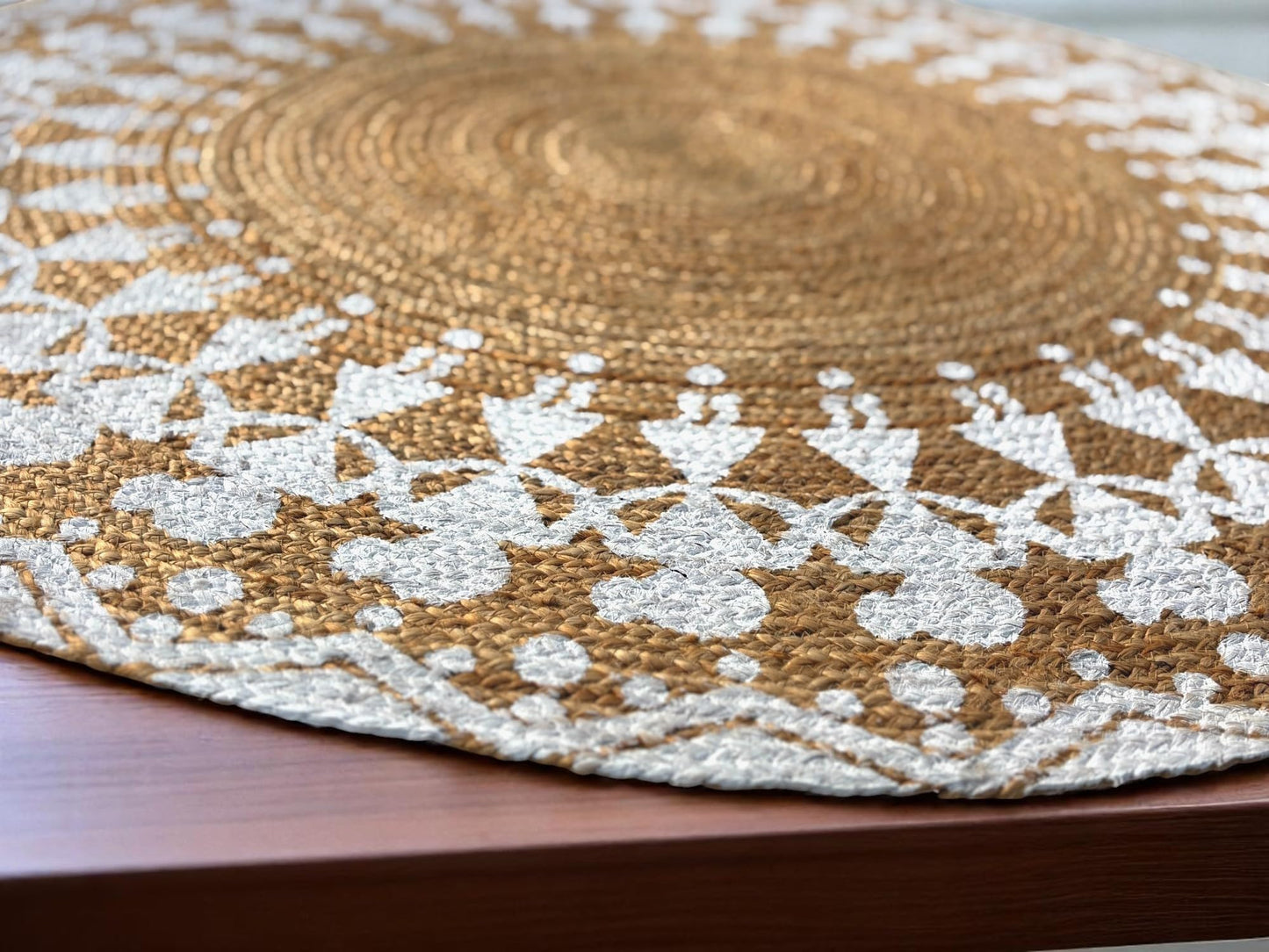 MAARSA WEAVES Handwoven Round Jute Area Rug, Natural Base, Low Pile, Multiple Sizes, 100% Jute Fiber