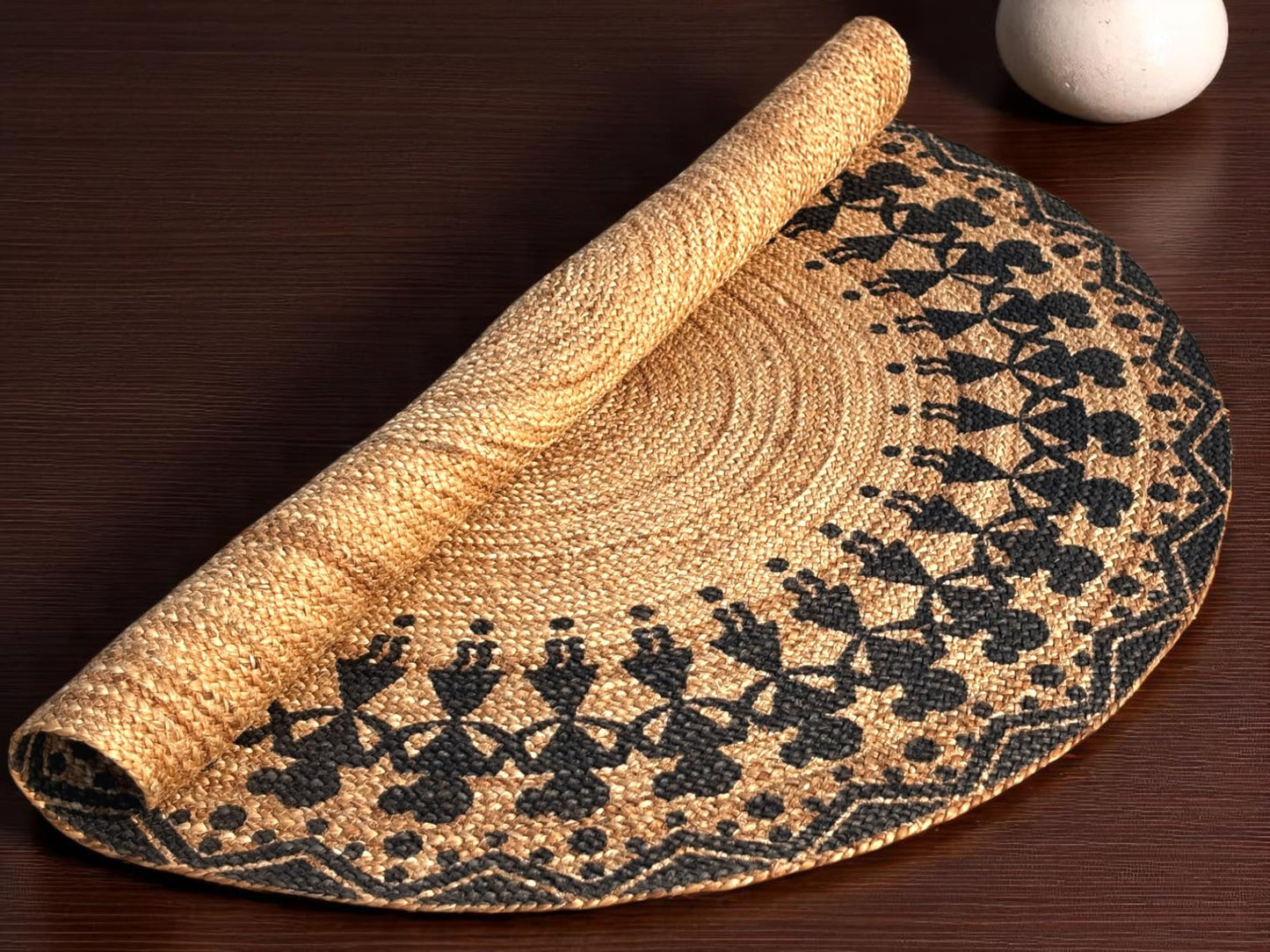 MAARSA WEAVES Handwoven Round Jute Area Rug, Natural Base, Low Pile, Multiple Sizes, 100% Jute Fiber