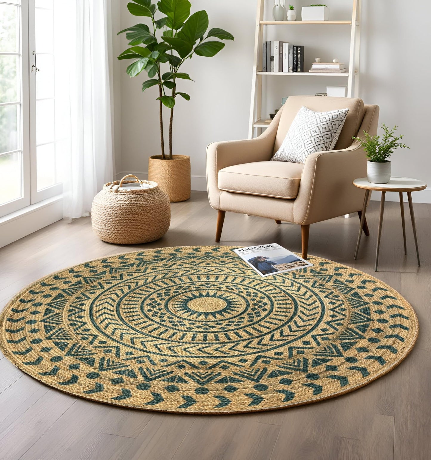 MAARSA WEAVES Round Jute Area Rugs, Multiple Sizes and Colors, 100% Jute Fiber