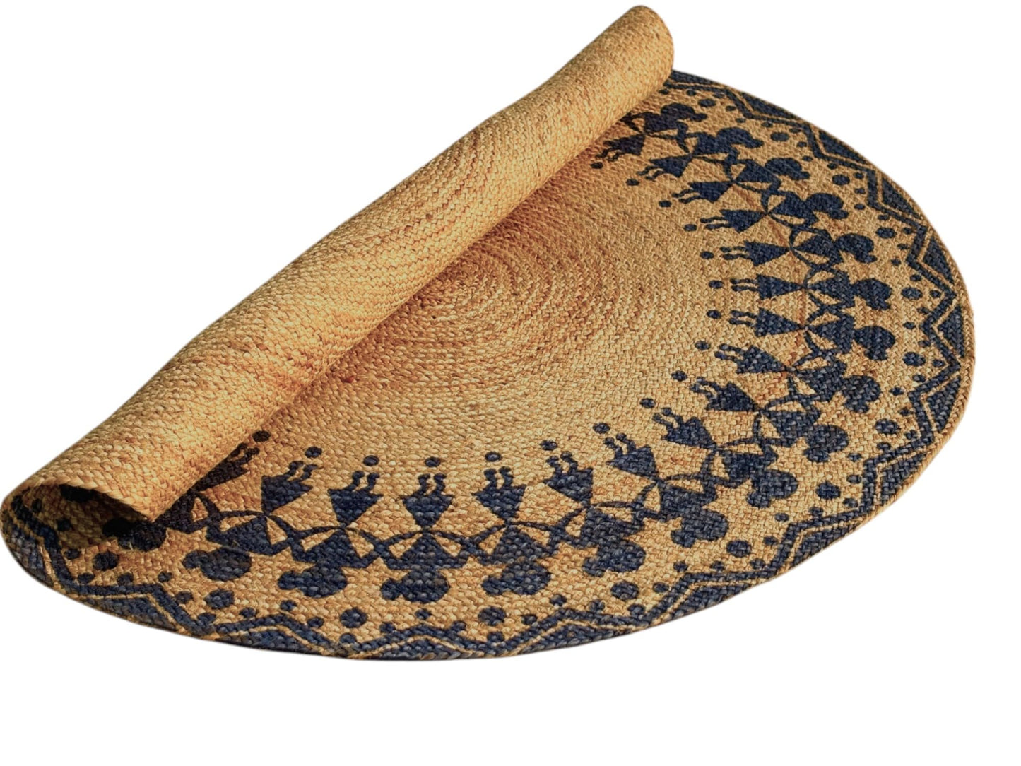 MAARSA WEAVES Handwoven Round Jute Area Rug, Natural Base, Low Pile, Multiple Sizes, 100% Jute Fiber