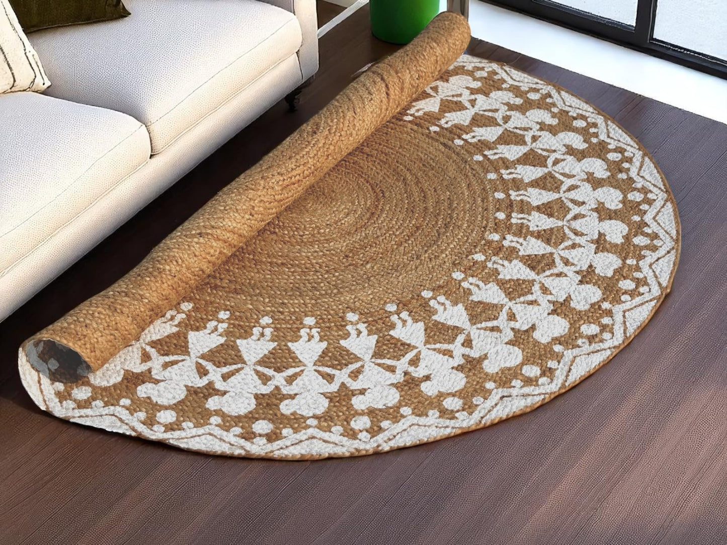 MAARSA WEAVES Handwoven Round Jute Area Rug, Natural Base, Low Pile, Multiple Sizes, 100% Jute Fiber