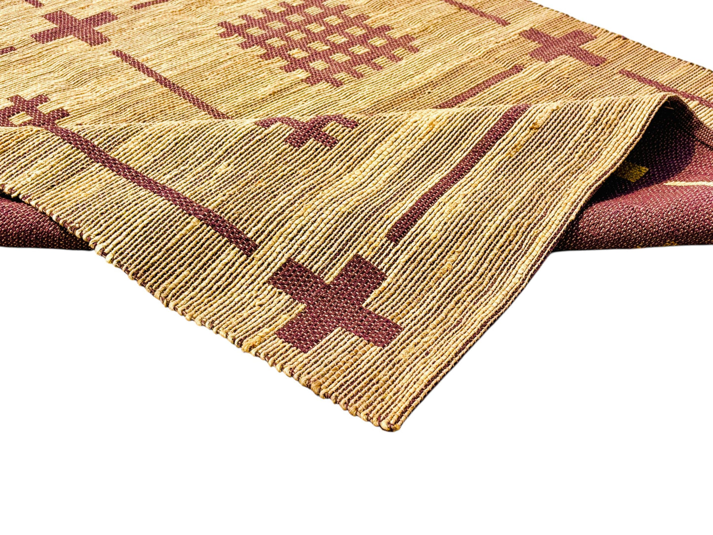 MAARSA WEAVES Jute Area Rug, Savanna Grid Design, Natural Base with Colored Threads, Multiple Sizes and Colors