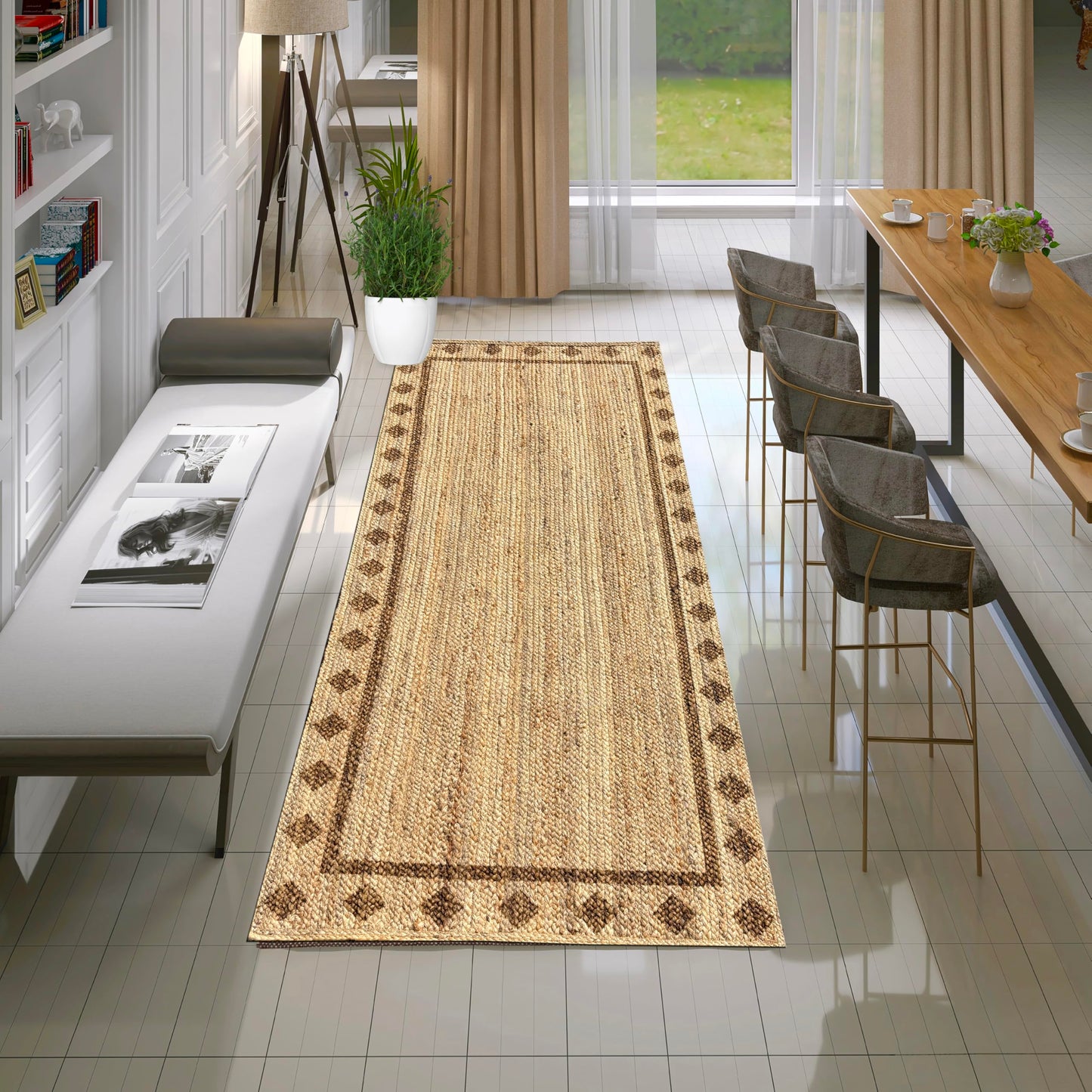 MAARSA WEAVES Handwoven Jute Area Rug, Diamond Design, Multiple Sizes, Natural