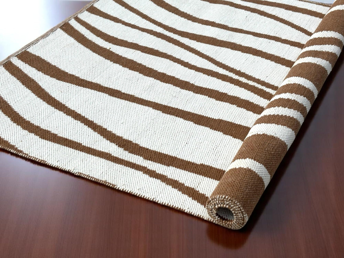 MAARSA WEAVES Area Rug, Double Tone Wave Pattern Design, Natural Base with Colored Threads, Multiple Sizes and Colors