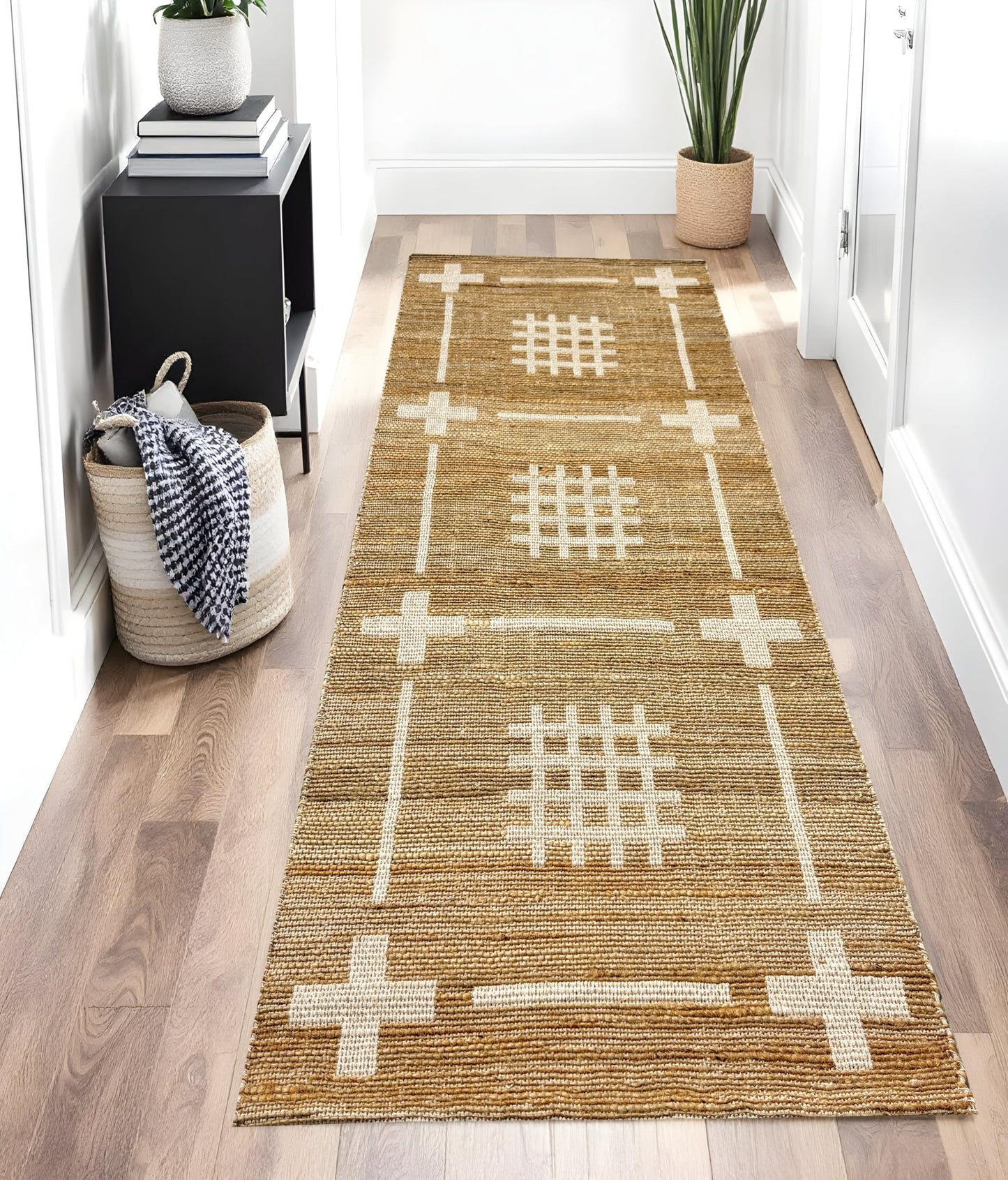 MAARSA WEAVES Jute Area Rug, Savanna Grid Design, Natural Base with Colored Threads, Multiple Sizes and Colors