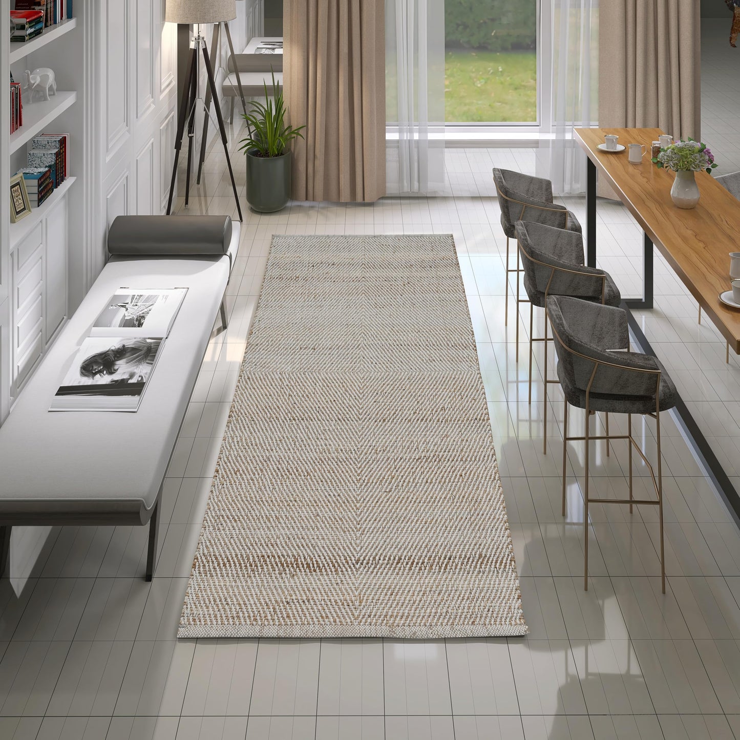 MAARSA WEAVES Jute Area Rug, Diamond Design, Natural Base with Colored Threads, Multiple Sizes and Colors