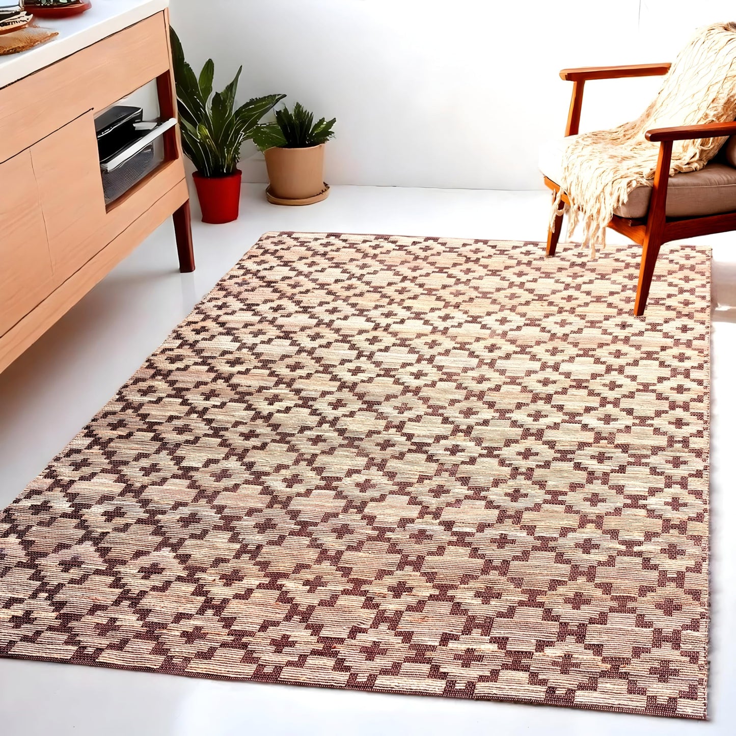 MAARSA WEAVES Jute Area Rug, Artisan, Earth-Toned Style Design, Natural Base with Colored Threads, Multiple Sizes and Colors