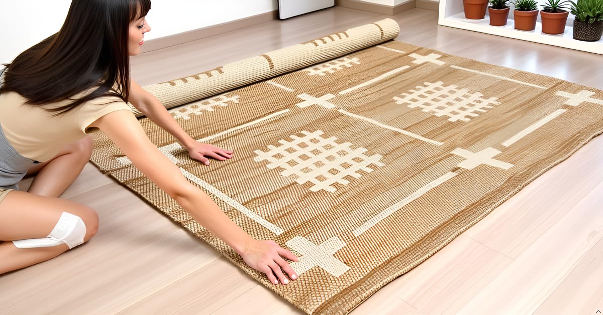 MAARSA WEAVES Jute Area Rug, Savanna Grid Design, Natural Base with Colored Threads, Multiple Sizes and Colors