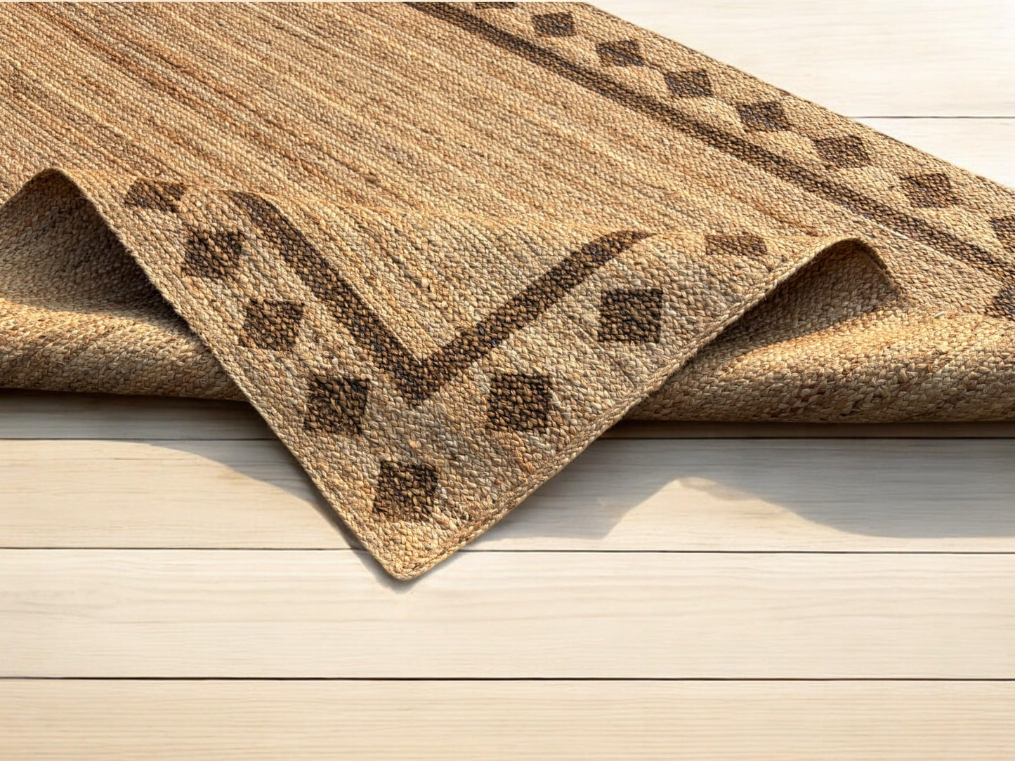 MAARSA WEAVES Handwoven Jute Area Rug, Diamond Design, Multiple Sizes, Natural