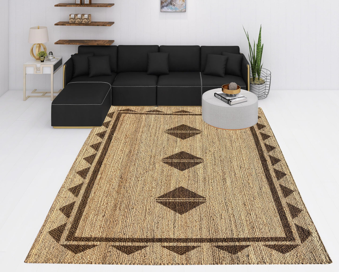 Hand Crafted Natural Jute Area Rug, 100% Jute, Elegant Design, Multiple Sizes