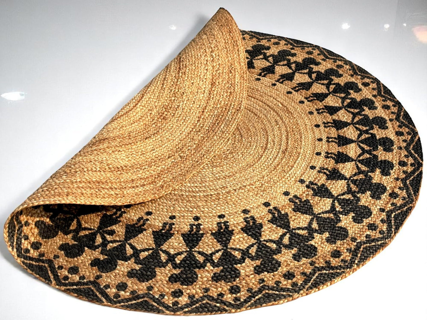 MAARSA WEAVES Handwoven Round Jute Area Rug, Natural Base, Low Pile, Multiple Sizes, 100% Jute Fiber