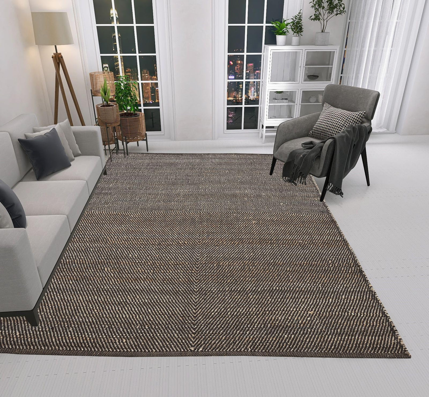 MAARSA WEAVES Jute Area Rug, Diamond Design, Natural Base with Colored Threads, Multiple Sizes and Colors