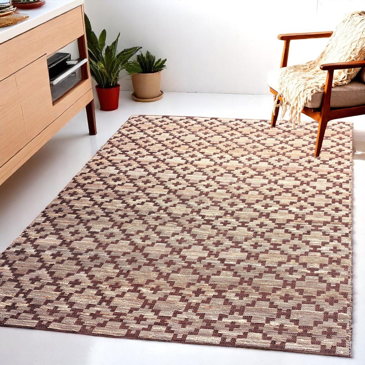 MAARSA WEAVES Jute Area Rug, Artisan, Earth-Toned Style Design, Natural Base with Colored Threads, Multiple Sizes and Colors