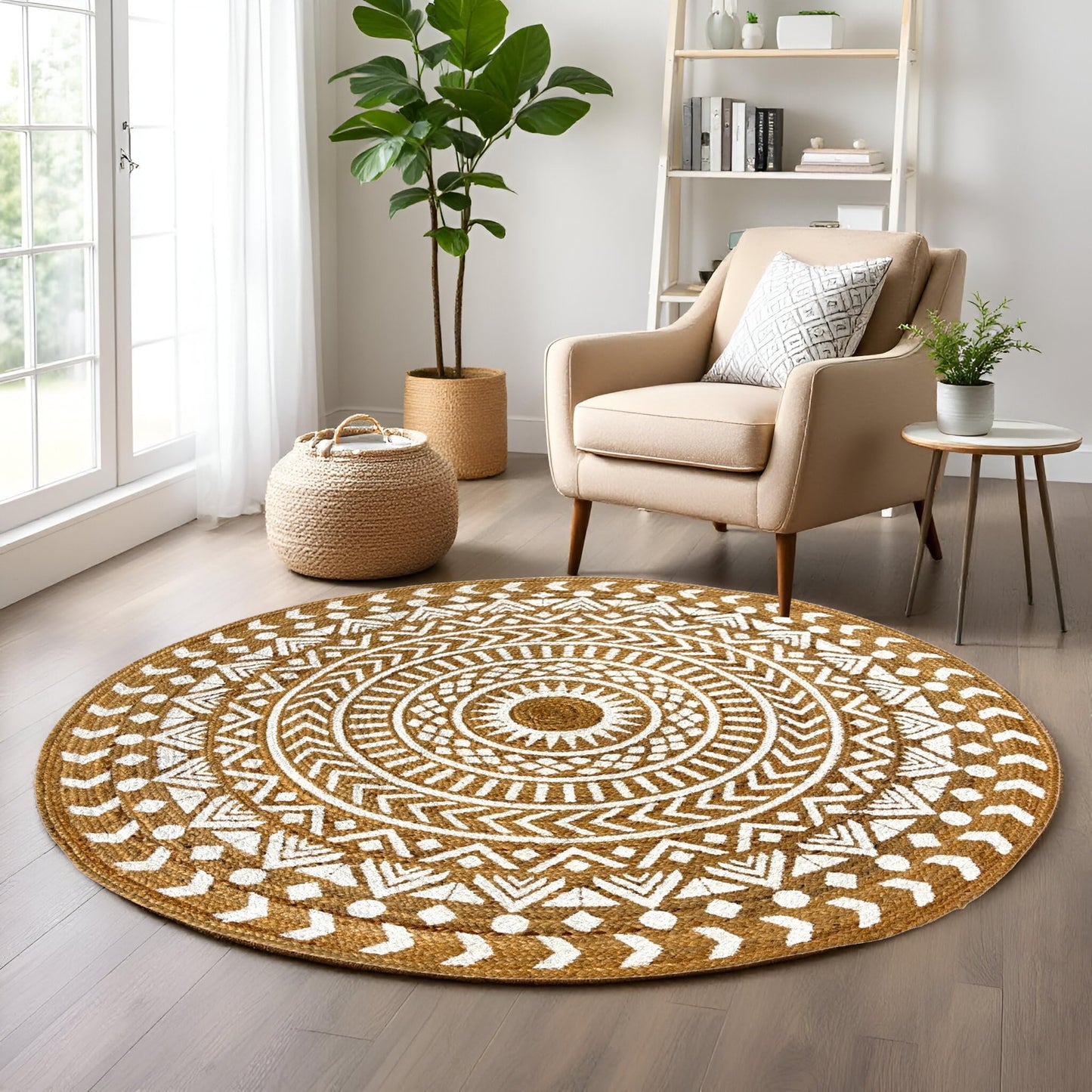 MAARSA WEAVES Round Jute Area Rugs, Multiple Sizes and Colors, 100% Jute Fiber