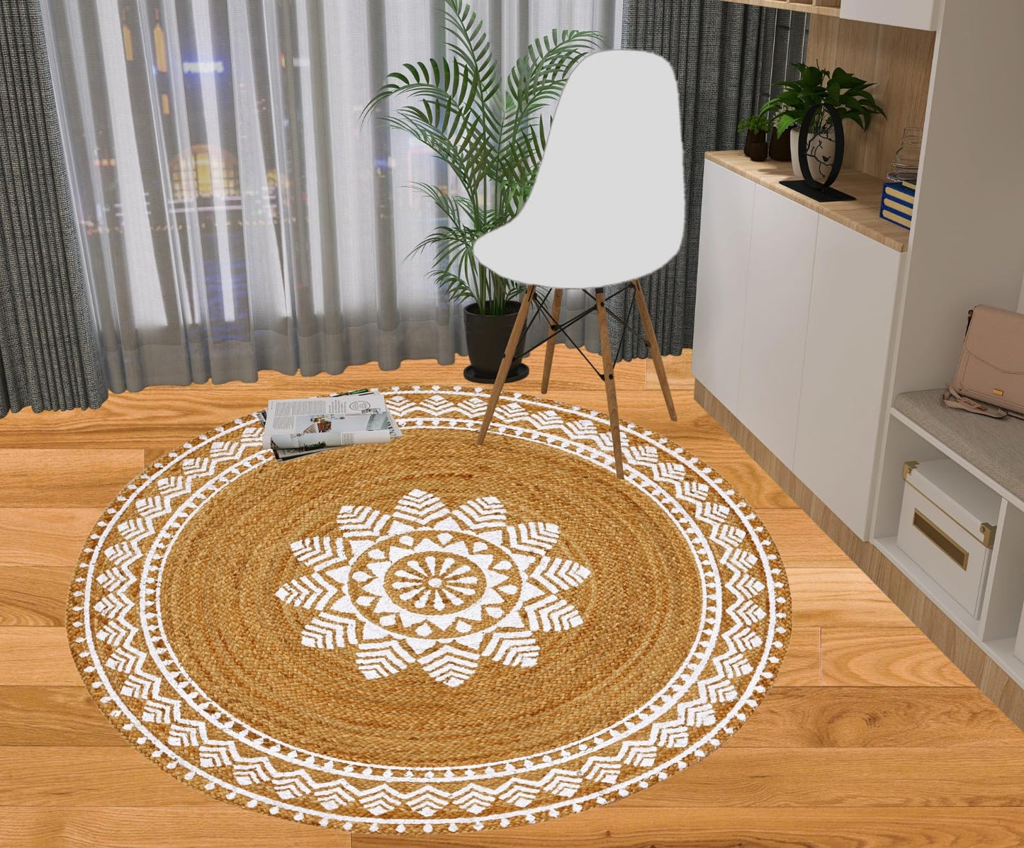 MAARSA WEAVES Round Jute Area Rugs, Multiple Sizes and Colors, 100% Jute Fiber