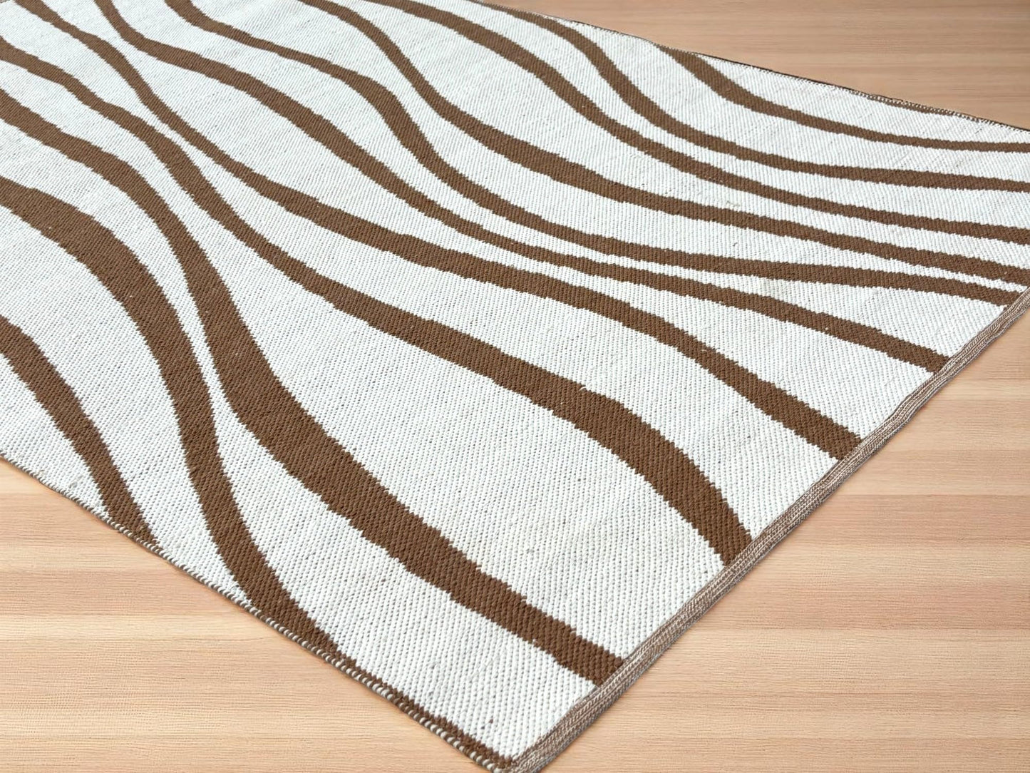 MAARSA WEAVES Area Rug, Double Tone Wave Pattern Design, Natural Base with Colored Threads, Multiple Sizes and Colors