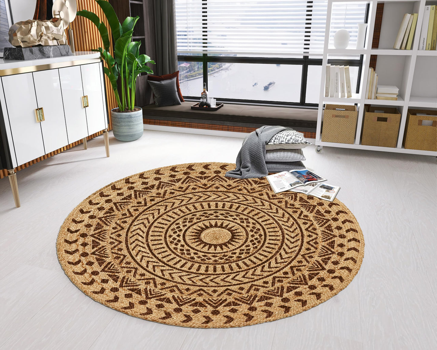 MAARSA WEAVES Round Jute Area Rugs, Multiple Sizes and Colors, 100% Jute Fiber