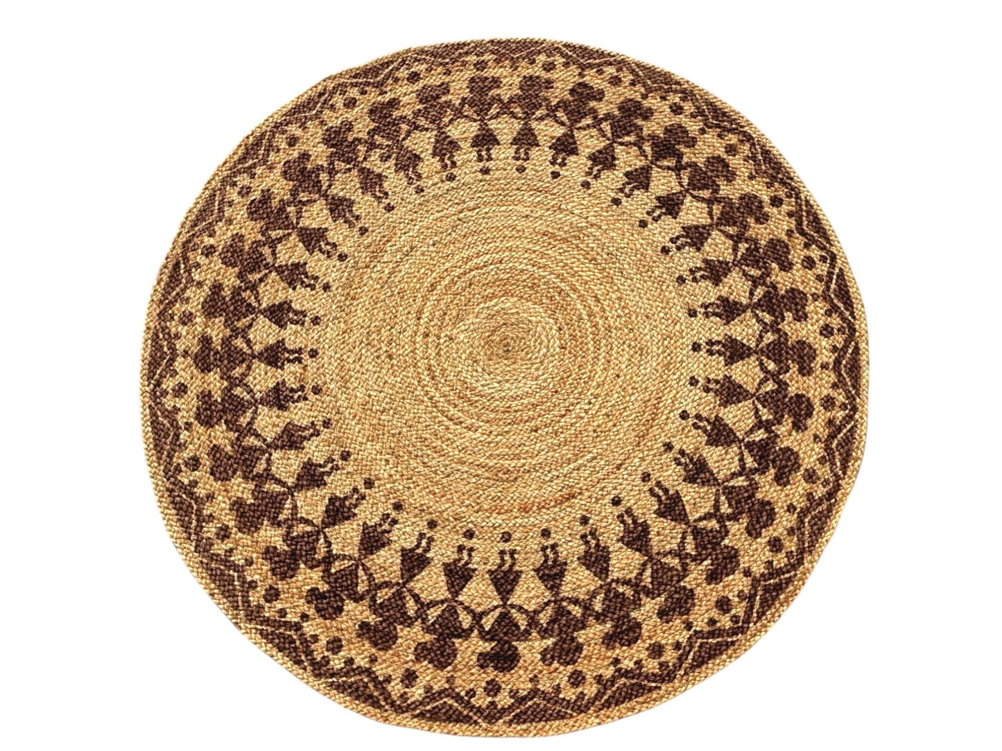 MAARSA WEAVES Handwoven Round Jute Area Rug, Natural Base, Low Pile, Multiple Sizes, 100% Jute Fiber