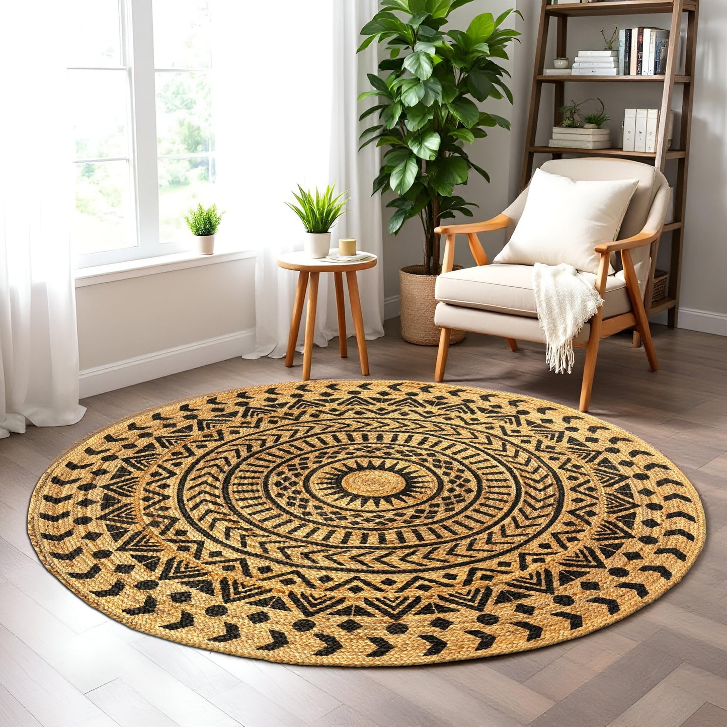 MAARSA WEAVES Round Jute Area Rugs, Multiple Sizes and Colors, 100% Jute Fiber