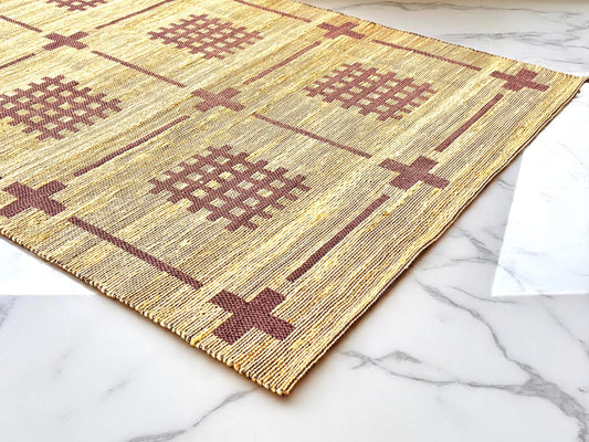 MAARSA WEAVES Jute Area Rug, Savanna Grid Design, Natural Base with Colored Threads, Multiple Sizes and Colors