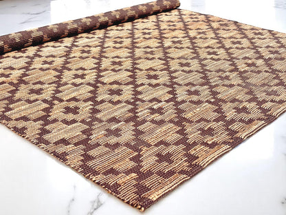 MAARSA WEAVES Jute Area Rug, Artisan, Earth-Toned Style Design, Natural Base with Colored Threads, Multiple Sizes and Colors