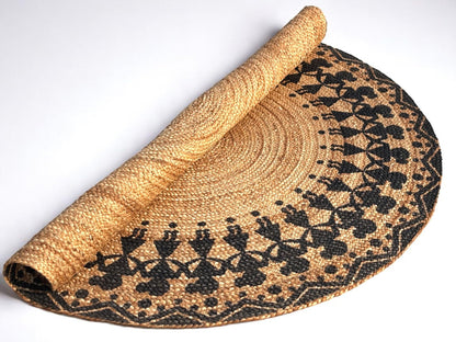 MAARSA WEAVES Handwoven Round Jute Area Rug, Natural Base, Low Pile, Multiple Sizes, 100% Jute Fiber