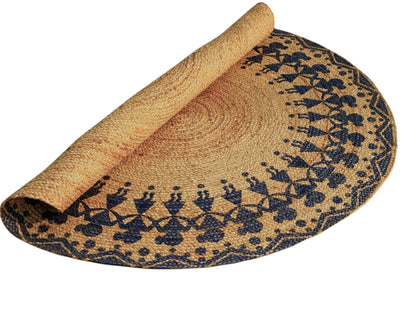 MAARSA WEAVES Handwoven Round Jute Area Rug, Natural Base, Low Pile, Multiple Sizes, 100% Jute Fiber