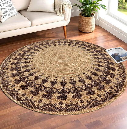 MAARSA WEAVES Handwoven Round Jute Area Rug, Natural Base, Low Pile, Multiple Sizes, 100% Jute Fiber