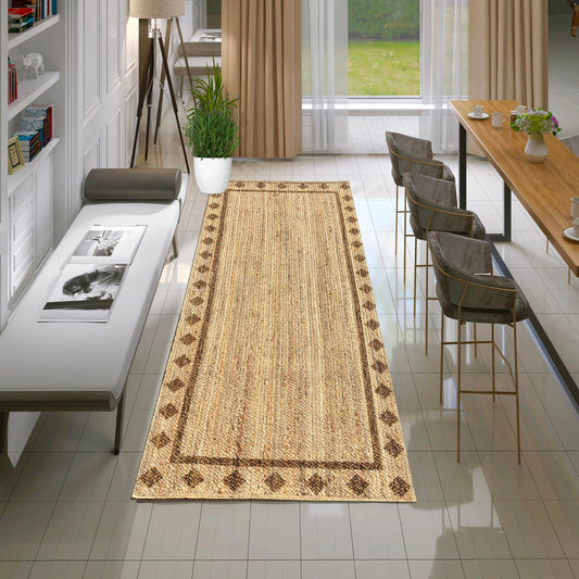 MAARSA WEAVES Handwoven Jute Area Rug, Diamond Design, Multiple Sizes, Natural