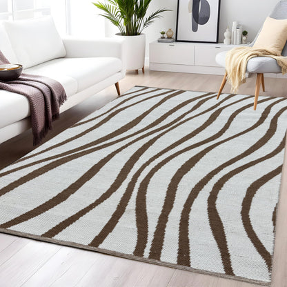 MAARSA WEAVES Area Rug, Double Tone Wave Pattern Design, Natural Base with Colored Threads, Multiple Sizes and Colors