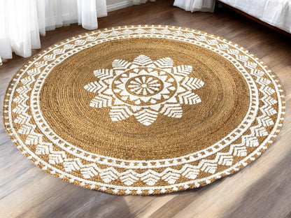 MAARSA WEAVES Round Jute Area Rugs, Multiple Sizes and Colors, 100% Jute Fiber