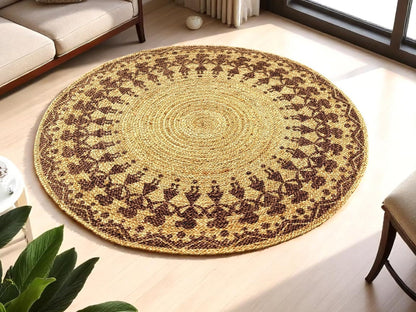 MAARSA WEAVES Handwoven Round Jute Area Rug, Natural Base, Low Pile, Multiple Sizes, 100% Jute Fiber