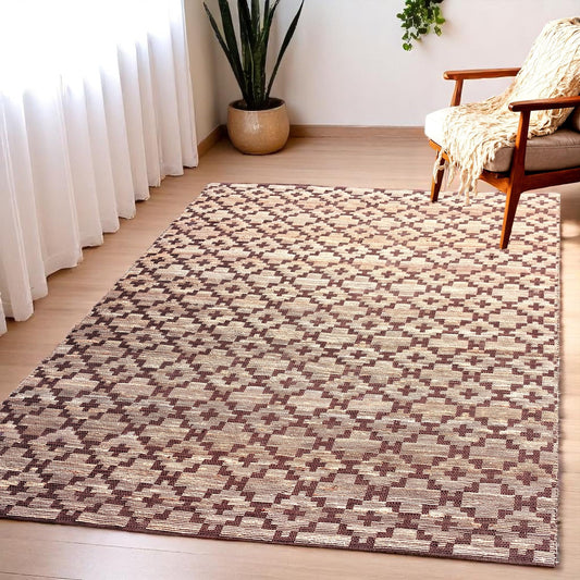 MAARSA WEAVES Jute Area Rug, Artisan, Earth-Toned Style Design, Natural Base with Colored Threads, Multiple Sizes and Colors