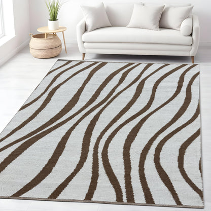 MAARSA WEAVES Area Rug, Double Tone Wave Pattern Design, Natural Base with Colored Threads, Multiple Sizes and Colors