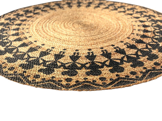 MAARSA WEAVES Handwoven Round Jute Area Rug, Natural Base, Low Pile, Multiple Sizes, 100% Jute Fiber